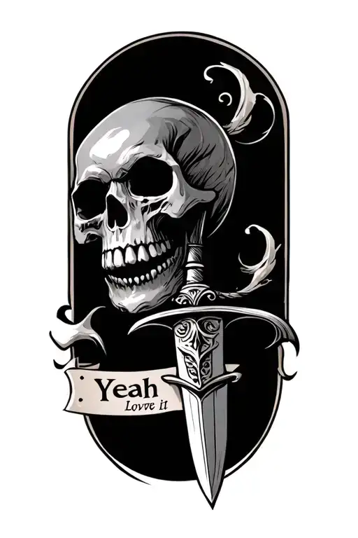 Skull With A Dagger Saying Yeah Love It