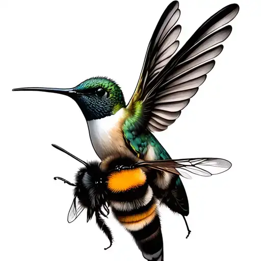 Hummingbird With Bumblebee Tattoo Design