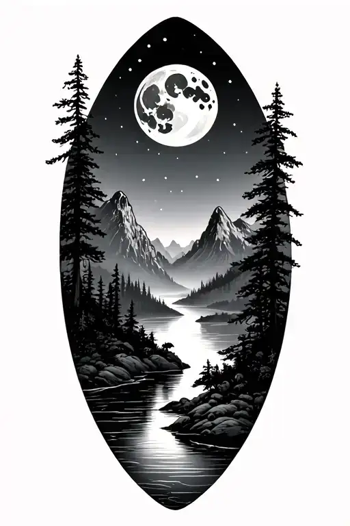 Mountains River Trees Moon