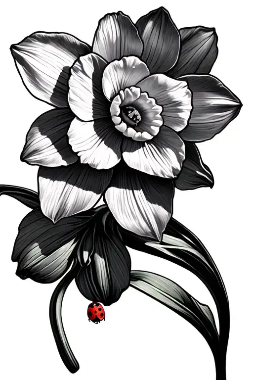 Daffodil Flower With A Lady Bug