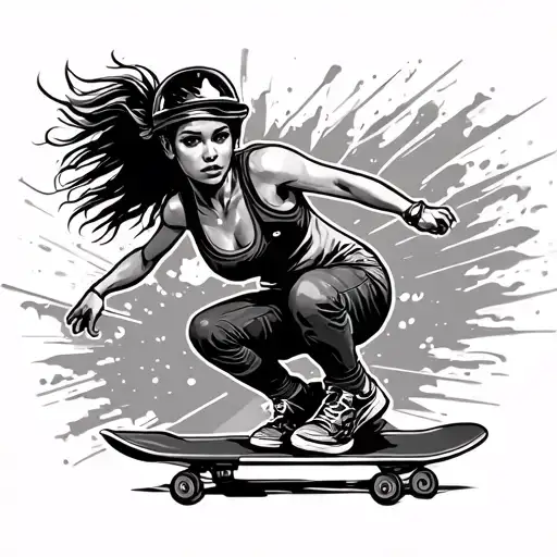 Old School Female Longboarder Riding