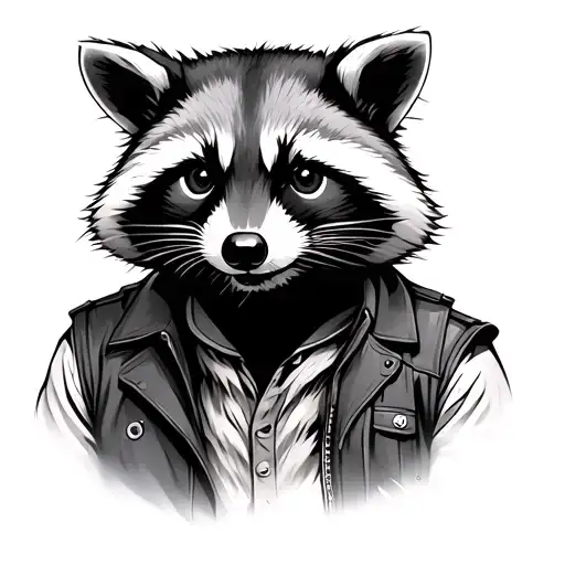 Raccon With Biker Vest And Helmet