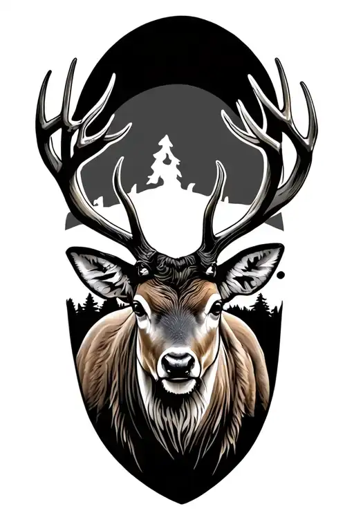 Buck With Cabin In Back Tattoo With Details