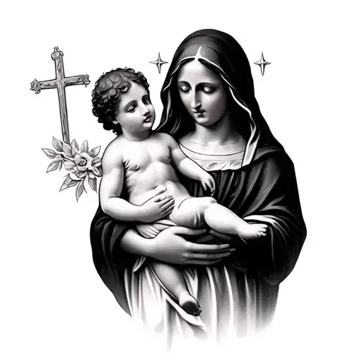 Holy Mary Holding Child In Arms
