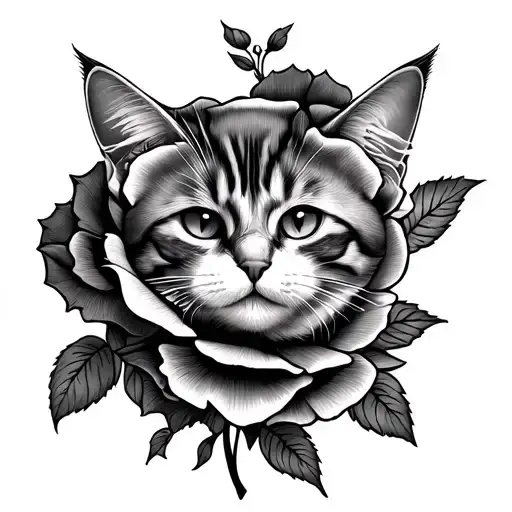 Cat Poppy And Rose Intertwined