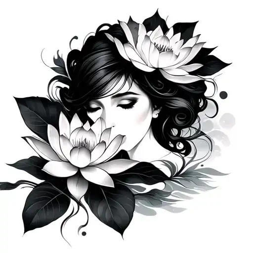 A Woman Sexy Shape And A Lotus Flower Blooming