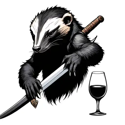 Honey Badger With Katana Sword And Wine Glass