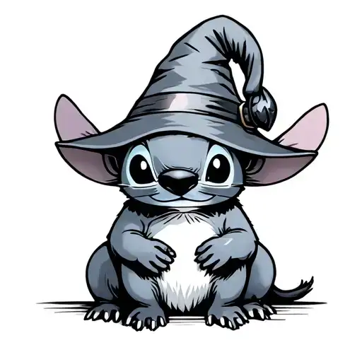 Stitch Wearing Sorting Hat While Holding An Otter