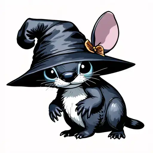 Stitch Wearing Sorting Hat While Holding An Otter