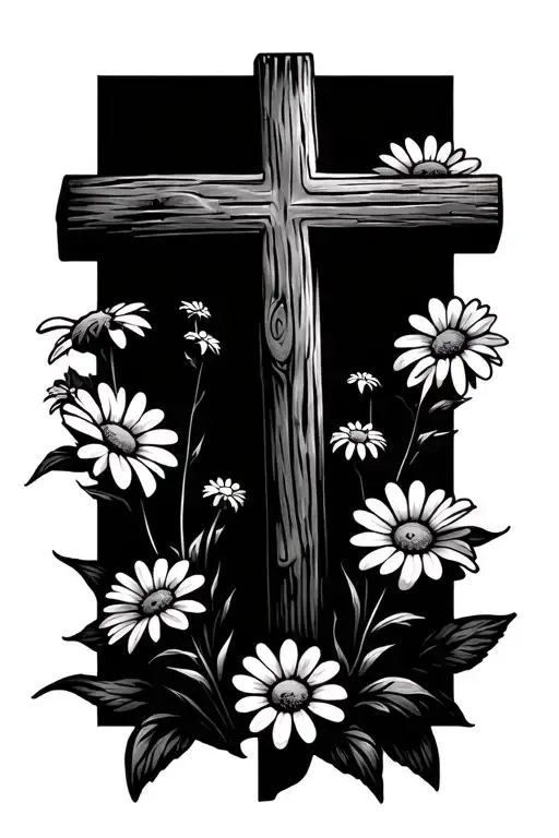 1 Wooden Cross Sorounded By Daisies