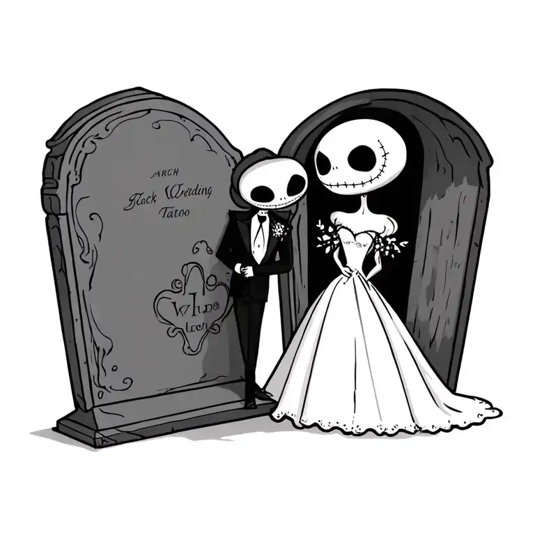 Simple Jack And Sally Wedding Scene With Tombstone For Arch