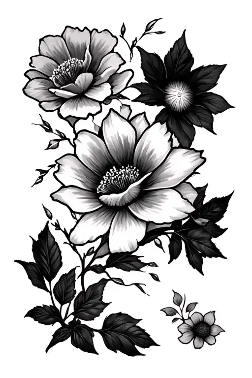 Simple Sleeve Tattoo With Flowers And Scary Things