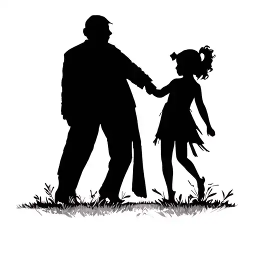 Grandad And Granddaughter Silhouette Holding Hands