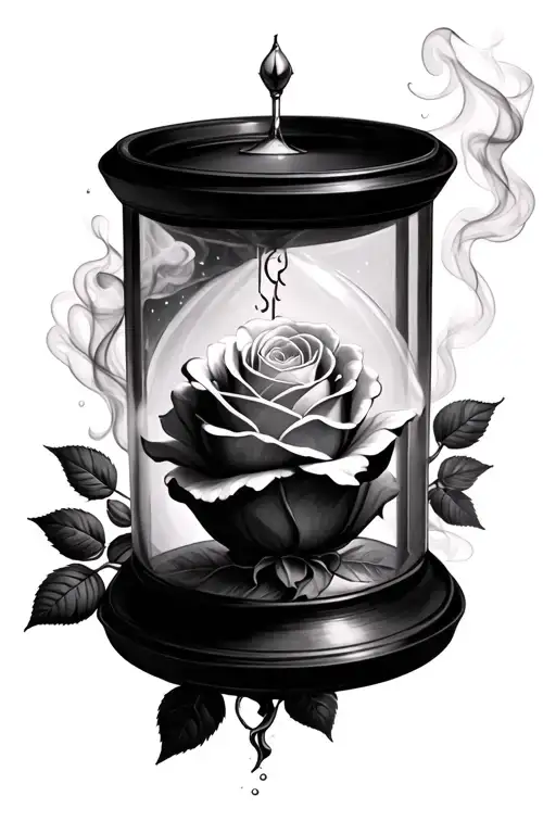 Sandtimer And Roses With Smoke Rising