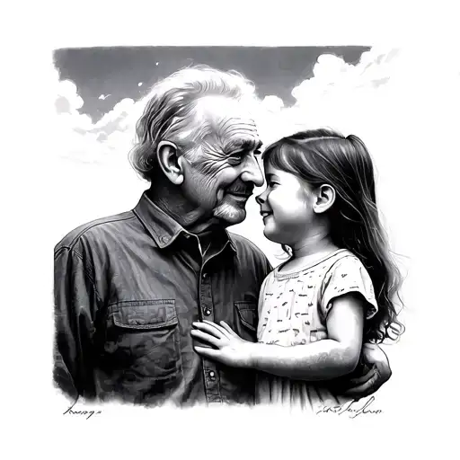 Grandad And Granddaughter Looking At The Sky