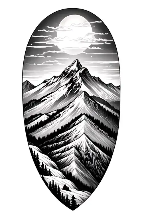 Mountain Scene With Fine Lines For A Half Sleeve On Female