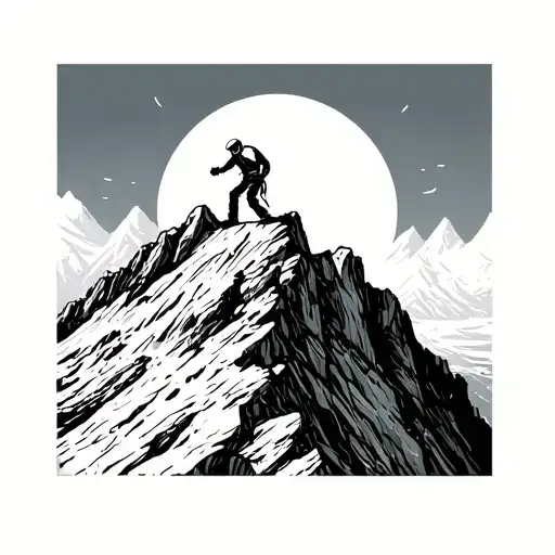 Man Climbing To Mountain Top One Line Art