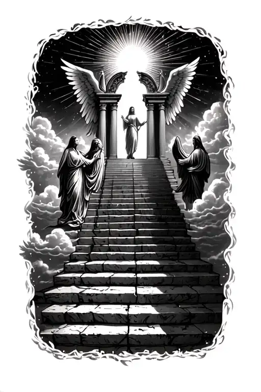 Stairway To Heaven Walking Up Stairs Angels Sun Rays Clouds Heaven Gate At The Top Of The Stairs
