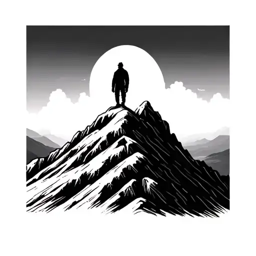 Man Standing Upright On Mountain Top One Line Art