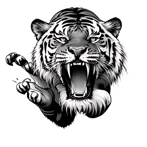 Tiger Attacking With His Paws Scratching