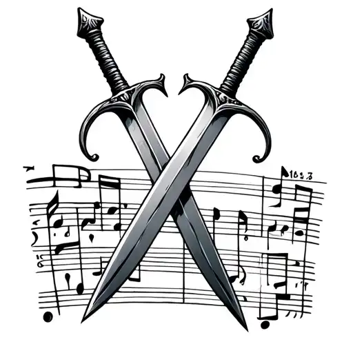 Measure Of Music With Medieval Swords Going Across The Bar Of Notes