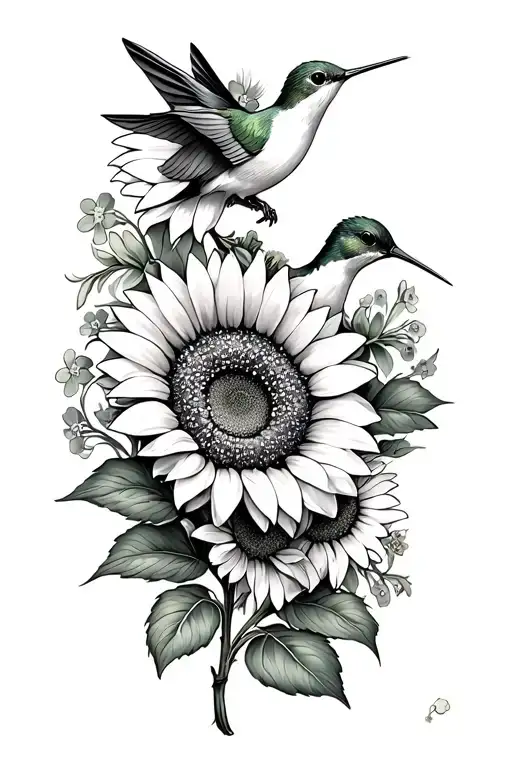 Sunflowers Daisies And Forget Me Nots With A Hummingbird