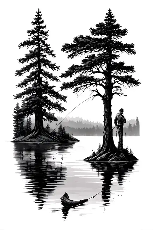 Trees And A Lake With A Doc Fly Fishing