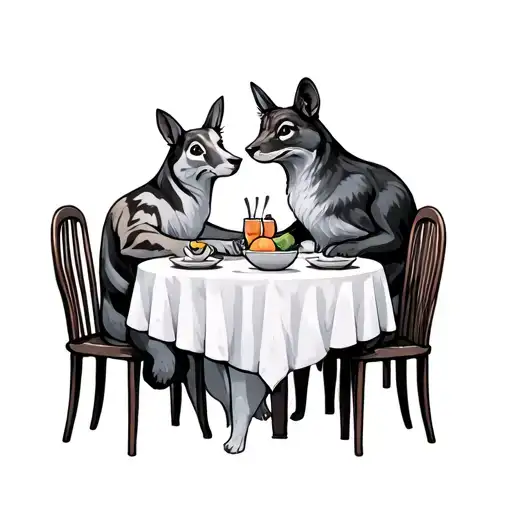 3 Animals Sitting At A Dinner Table