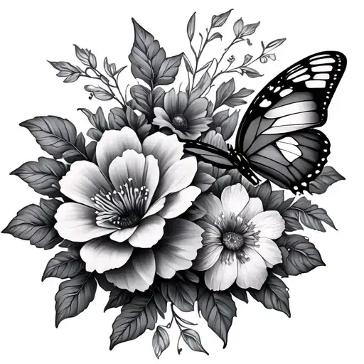 Flowers And Butterflies Intertwined