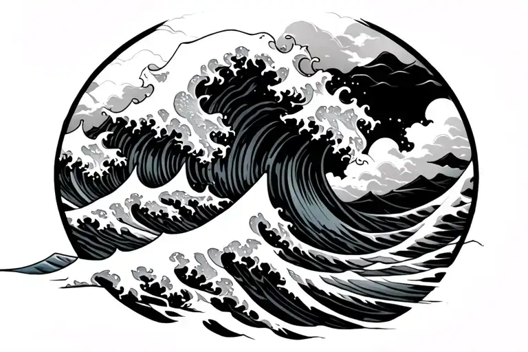 Wave With Japanese Kami Surfing Wave