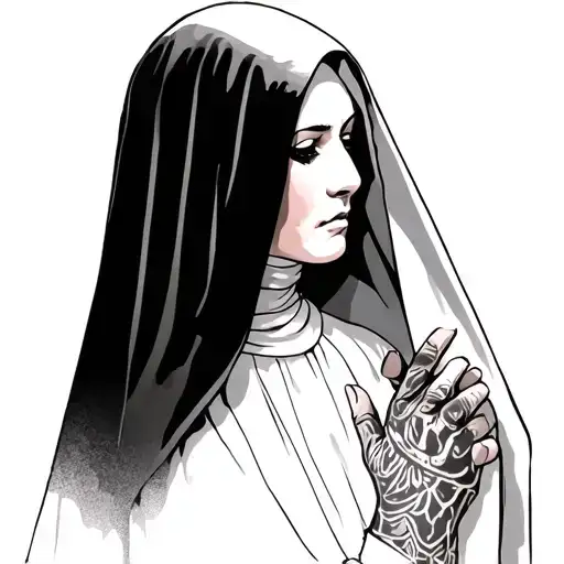 Unholy Nun With Full Head Dress Holding