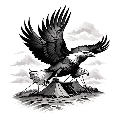 Eagle Flying Over A Tent