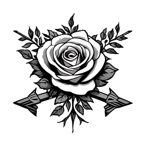 Gemini Symbol With Rose And Crossed Bow And Arrow