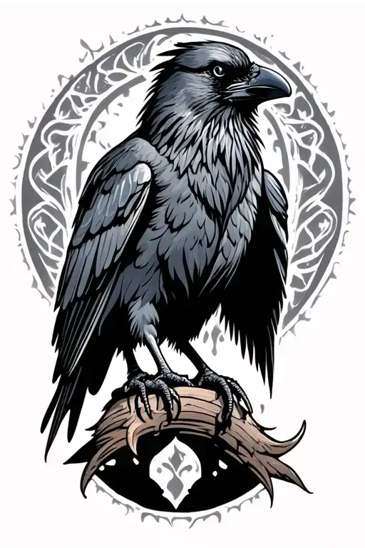 Viking Style Raven Perched
