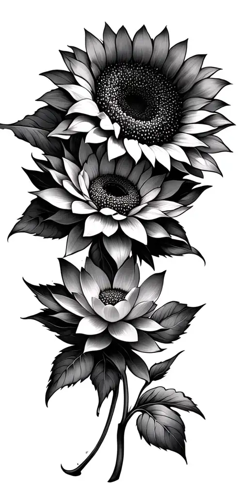 Sunflower And Lotus Flower Intertwined