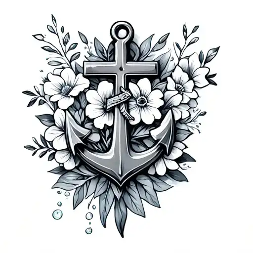 Anchor Cross With May Birth Flowers And Water