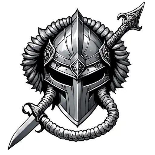 Warrior Helmet With Sword Made With Intestine