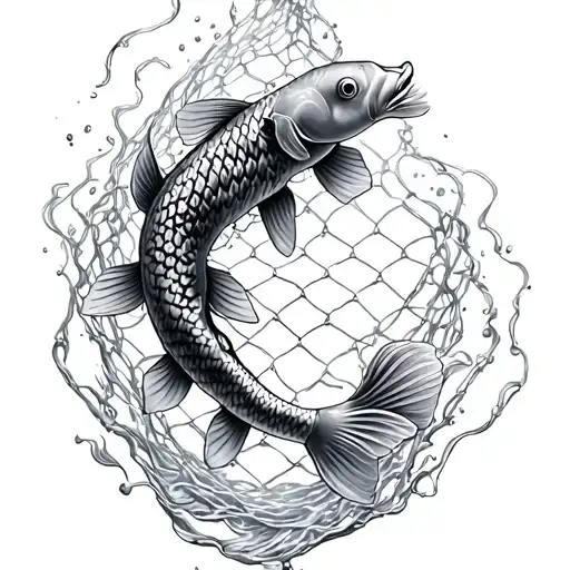 Two Koi Fishes Caught In A Net Trying To Swim