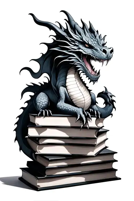 Stack Of Books With Dragon