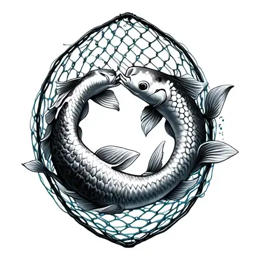 Two Koi Fishes Caught In A Net Trying To Swim