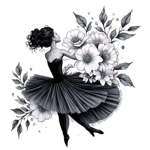 Ballet Dancer Flowers Intertwined