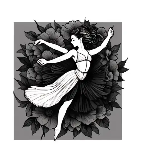 Ballet Dancer Flowers Intertwined Line Art