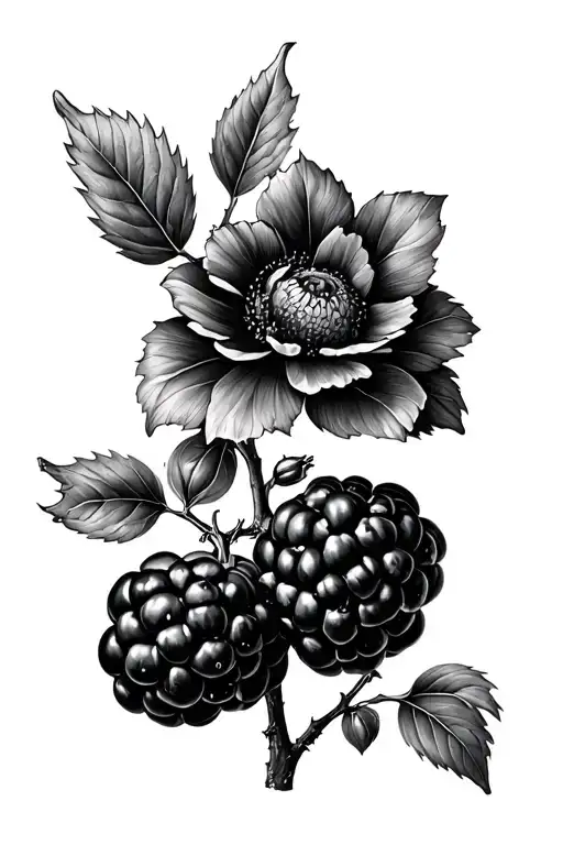 Blackberries With Flowers Intertwined