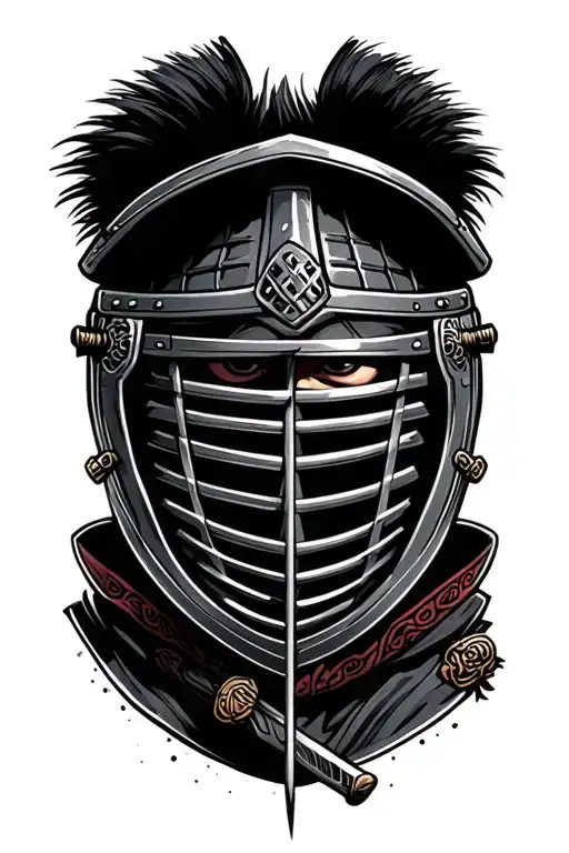 Samurai With Saber Fencing Mask