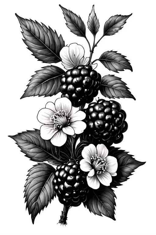 Blackberries With Small Flowers Intertwined Within