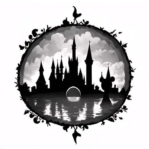 3 Disney Castles In Mickey Silhouette Surrounded