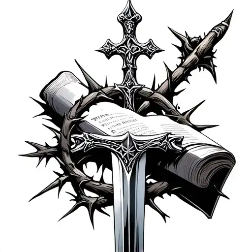 Sword Cross With Thorns Around Wrist With Bible Verese