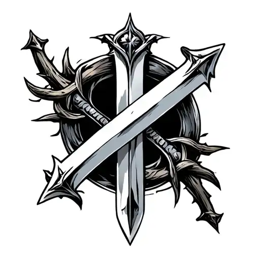 Sword Cross With Thorns Around Wrist