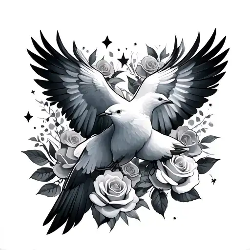 Doves With Roses And Stars