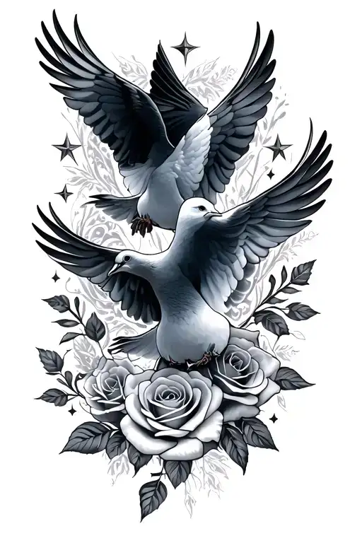 Doves With Roses And Stars
